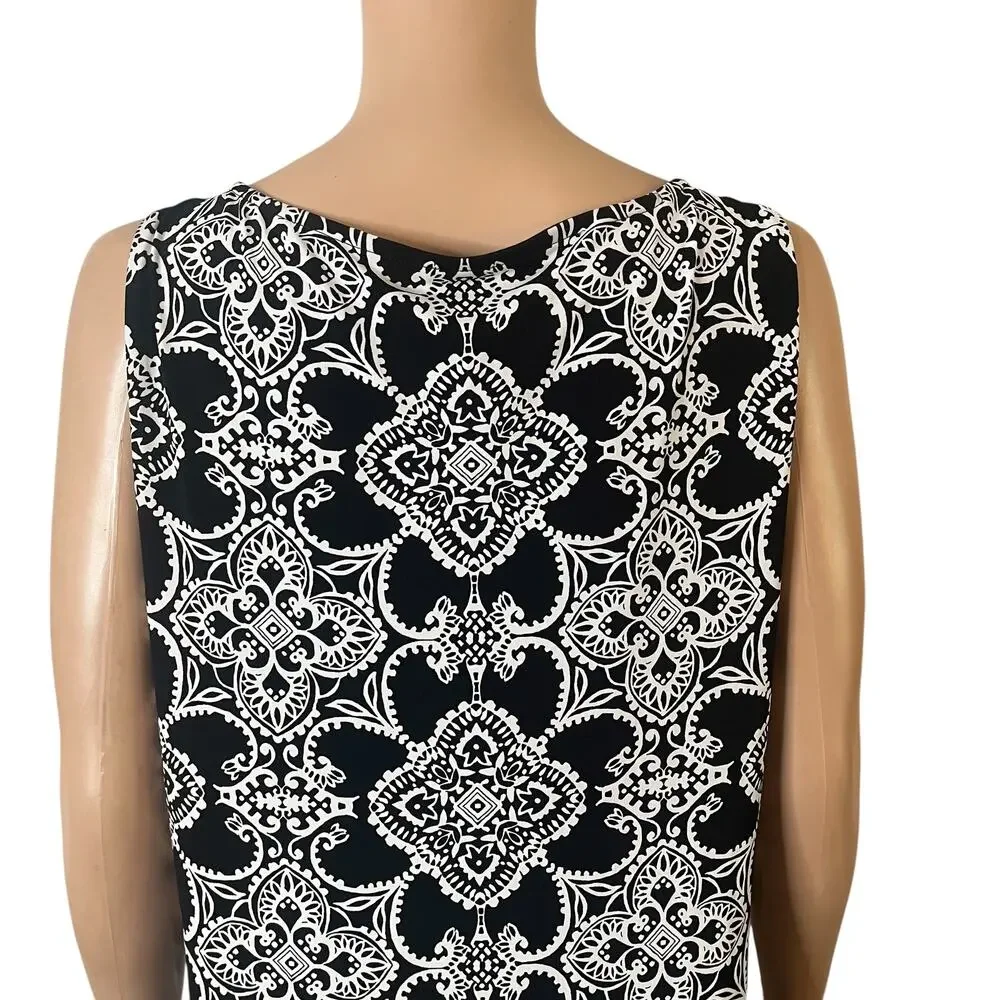 White House Black Market Dress Womens Large Black White Sleeveless Shift A-Line - Picture 7 of 11